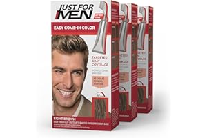 Just For Men Easy Comb-In Color Mens Hair Dye, Easy No Mix Application with Comb Applicator - Light Brown, A-25, Pack of 3