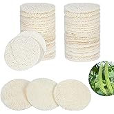 Nogeqi 30 Pcs 2.17 Inch Natural Loofah Sponge Pads for Washing Face, Exfoliating Body Facial Scrub Pads for Makeup & Dead Skin Removal Cleansing Skin for Women and Men(One Side softened)