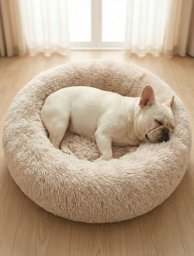 OKPOW Donut Dog Bed Calming Large Round Plush Orthopedic Cushion 80cm