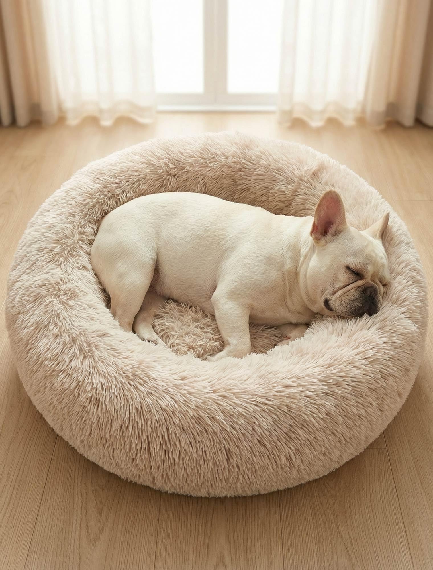 OKPOW Donut Dog Bed,Calming Anti Anxiety Large Dog Beds,Washable Soft Warm Plush Fleece Fluffy Soothing Cat Pet Cushion,Round Orthopedic Relief Improved Sleeping Non Slip Bottom Kitten Bed,80cm — image 1