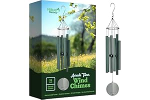 NATURE'S MELODY Nature’s Melody Aureole Tunes Wind Chimes – Outdoor Windchime with 6 Tubes Tuned to B Pentatonic Scale, 100% Rustproof Aluminum, Powder Finish & S Hook Hanger for Sympathy, Memorial Gift or Zen Garden