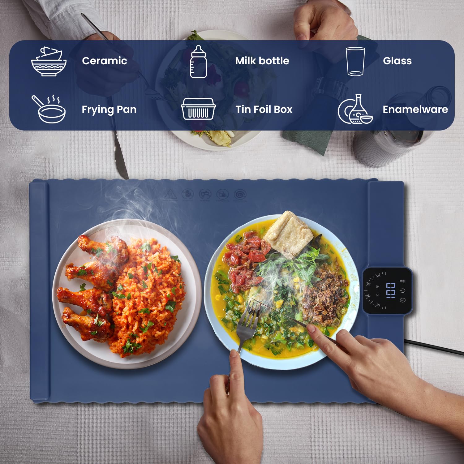 ACRILYX Food Warming Mat for Food - Electric Warming Tray for Buffets & Parties, Rollable Silicone Heating Mat, Warming Mat for Food with Adjustable Temperature, Auto Shut-Off, Portable & Foldable