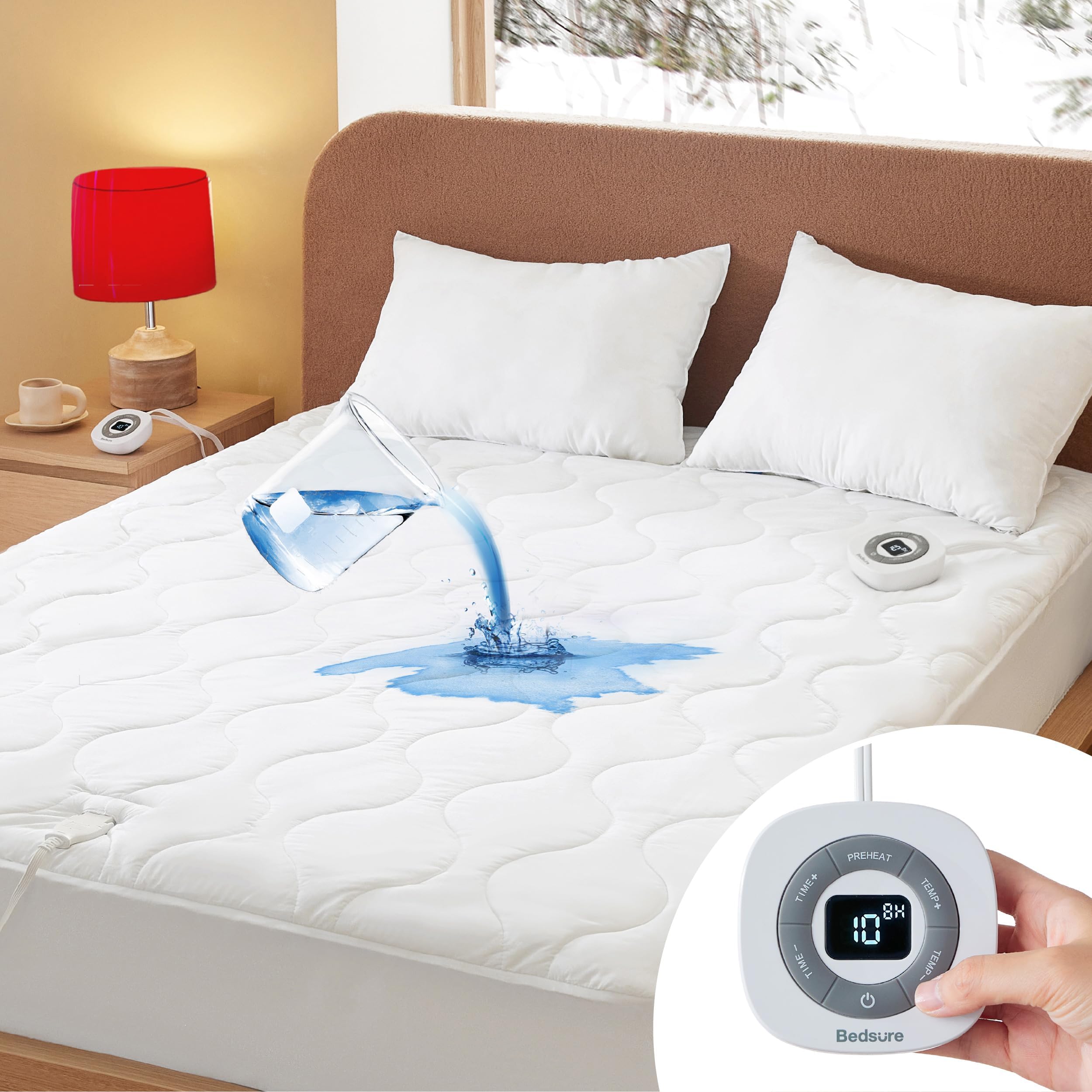Photo 1 of Bedsure Waterproof Heated Mattress Pad King - Cotton Bed Warmer with Memory & Preheat Functions, 10 Heat Settings & 12 Hour Shut Off, Dual Controller, Electric Mattress Pad King, 78"x80"