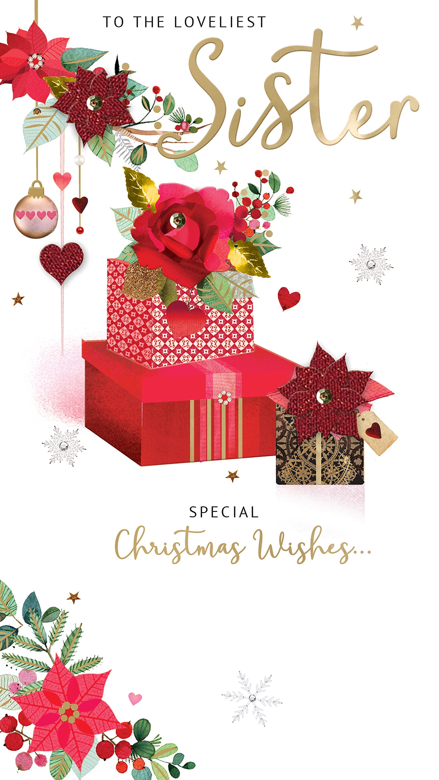 To The Loveliest Sister Embellished Christmas Card Hand-Finished Champagne Cards XCDC397