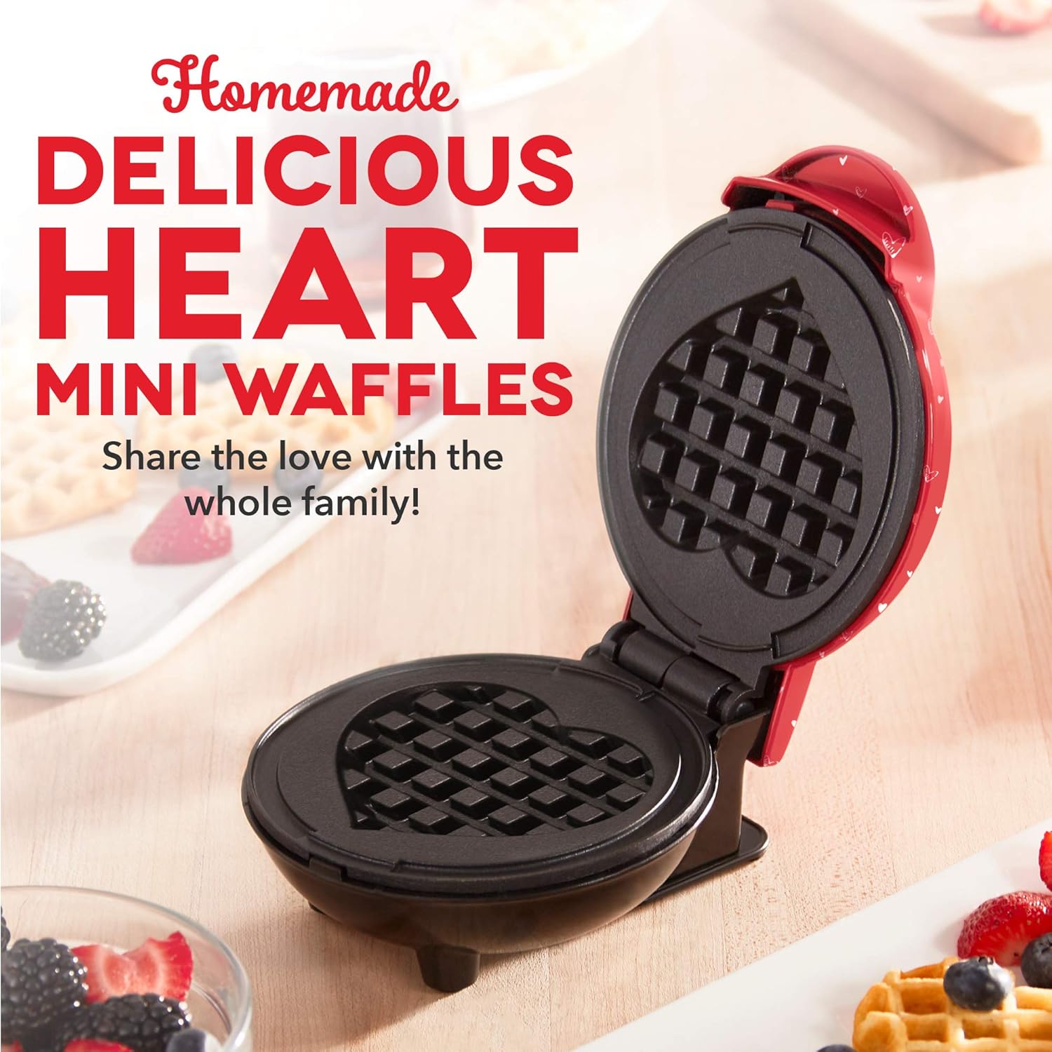 Dash DMWH100HP Mini Maker for Individual Waffles, Hash Browns, Keto Chaffles with Easy to Clean, Non-Stick Surfaces, 4 Inch, Red Love Heart: Kitchen & Dining