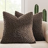 MIULEE Pack of 2 Throw Pillow Covers 20x20 Inch Chocolate Faux Fur Decorative Sherpa Pillow Covers Fuzzy Accent Soft Sheepskin Fleece Cushion Cases for Boho Home Decor Couch Living Room Bed