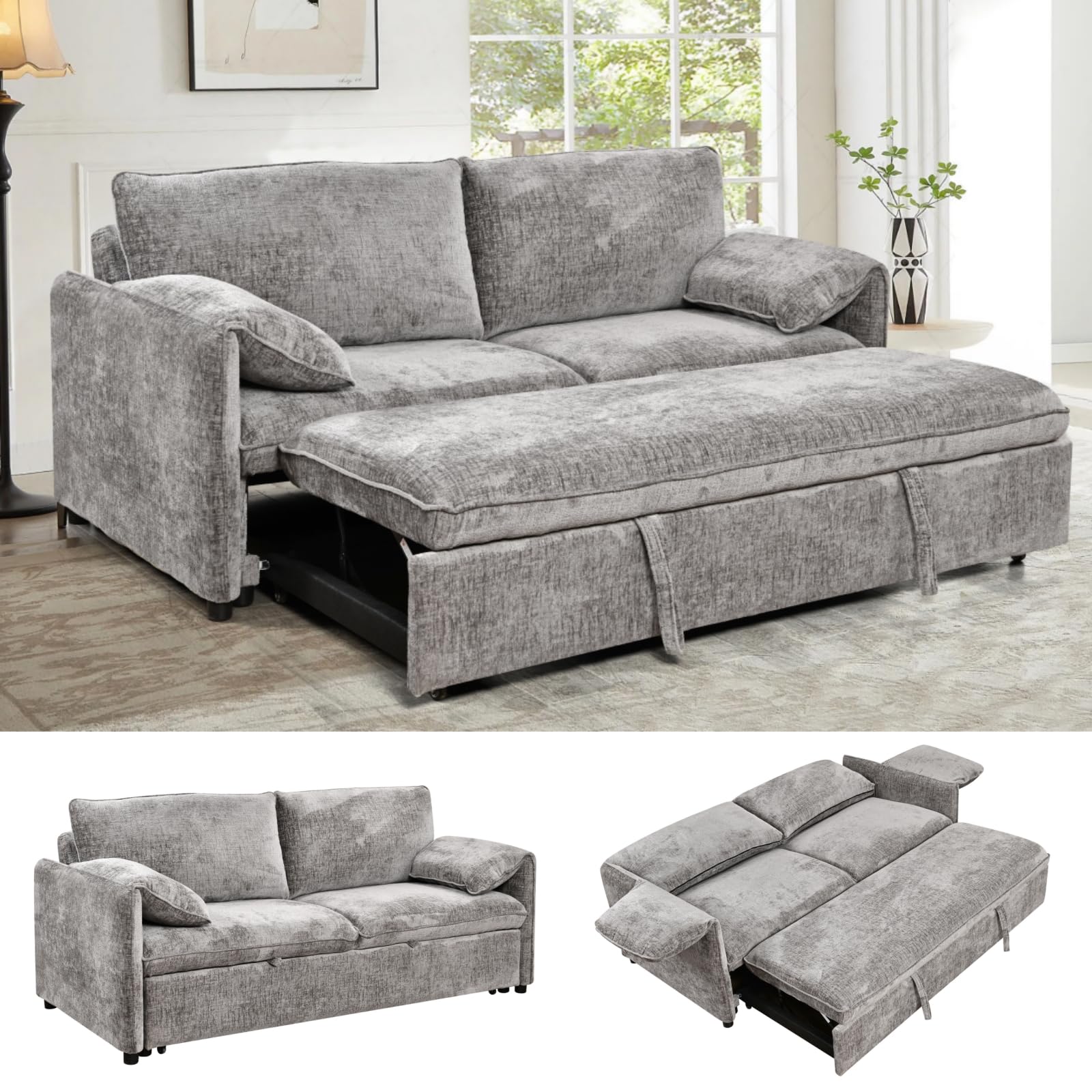 Photo 1 of **BOX 2 OF 2 ONLY/INCOMPLETE SET**ZIGHTH 81-Inch Chenille Queen RV Sleeper Pull Out Sofa Bed with Adjustable Backrest and Pillow for Small Place, Bedroom, Apartment (Light Gray) *** MISING BOXES***