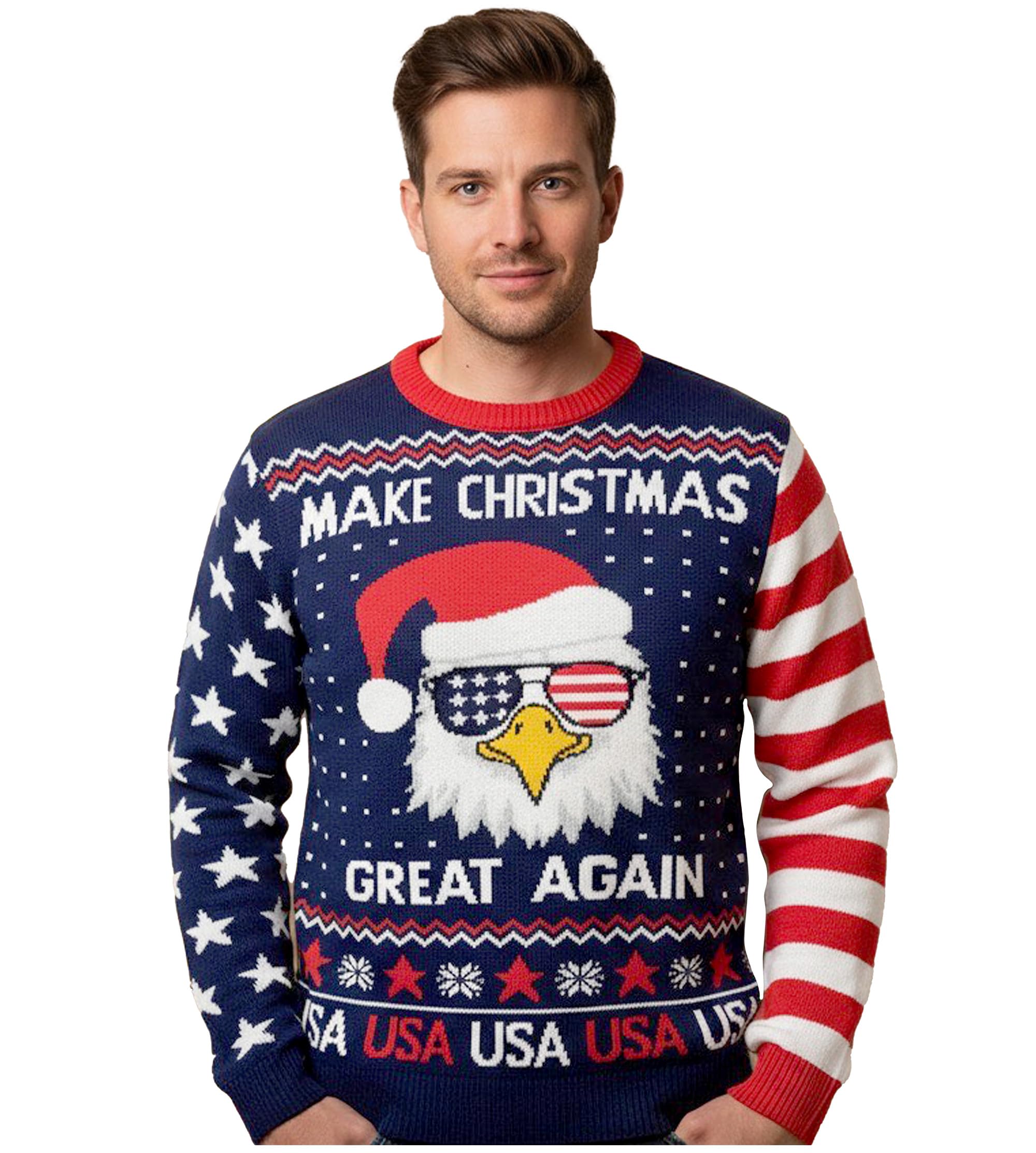Funny Make Christmas Great Again Sweater - Patriotic USA Eagle Santa Pullover - Unisex Holiday Sweaters Sweater Small Multicolor Image