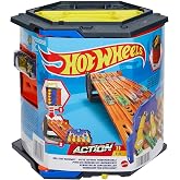 Hot Wheels Track Builder Action, Roll Out Raceway, Track Set with 5 Lane Racetrack and Toy Storage Bucket, Includes 1 Toy Car, Toys for Ages 4 to 10, One Pack, HGK41