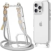 Lawonda for iPhone 16 Pro Max Case with Strap, Clear Shockproof Crossbody Phone Cover w/Removable Anti-Theft Adjustable Lanyard for Women, Travel, Shopping, Hiking (6.9", Grey)