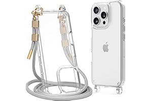 Lawonda for iPhone 16 Pro Max Case with Strap, Clear Shockproof Crossbody Phone Cover w/Removable Anti-Theft Adjustable Lanyard for Women, Travel, Shopping, Hiking (6.9", Grey)