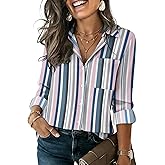 HOTOUCH Button Down Shirts for Women Long Sleeve Blouse Dressy Casual Business Work Tops with Pocket