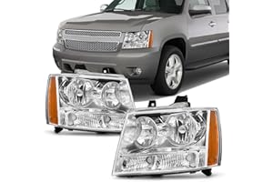 ADCARLIGHTS Headlights Compatible with Chevy 2007-2013 Avalanche / 2007-2014 Tahoe / 07-14 Suburban 1500/07-13 Suburban 2500 Chrome Housing Amber Reflector Replacement Pair