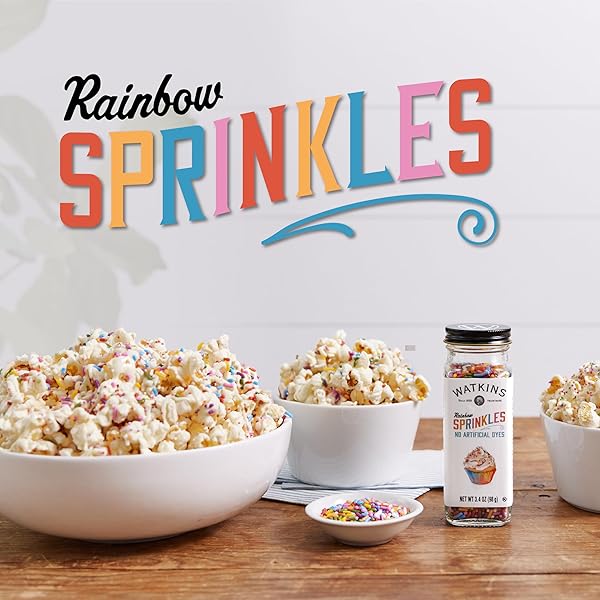 WATKINS RAINBOW DECORATING SPRINKLES, NO ARTIFICIAL DYES, KOSHER, 3.4 OUNCE JAR, 1-PACK