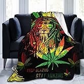 Socira Rasta Flannel Lion Throw Blanket - Marijuana Jamaica Weed Cannabis Fleece for Sofa, Reggae Comfy Camping Lap, Super Soft Thin Noon Break for Office Home Car 40''X50''