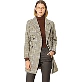 Allegra K Women's Plaid Trench Coat Vintage Notch Lapel Double Breasted Belted Overcoat