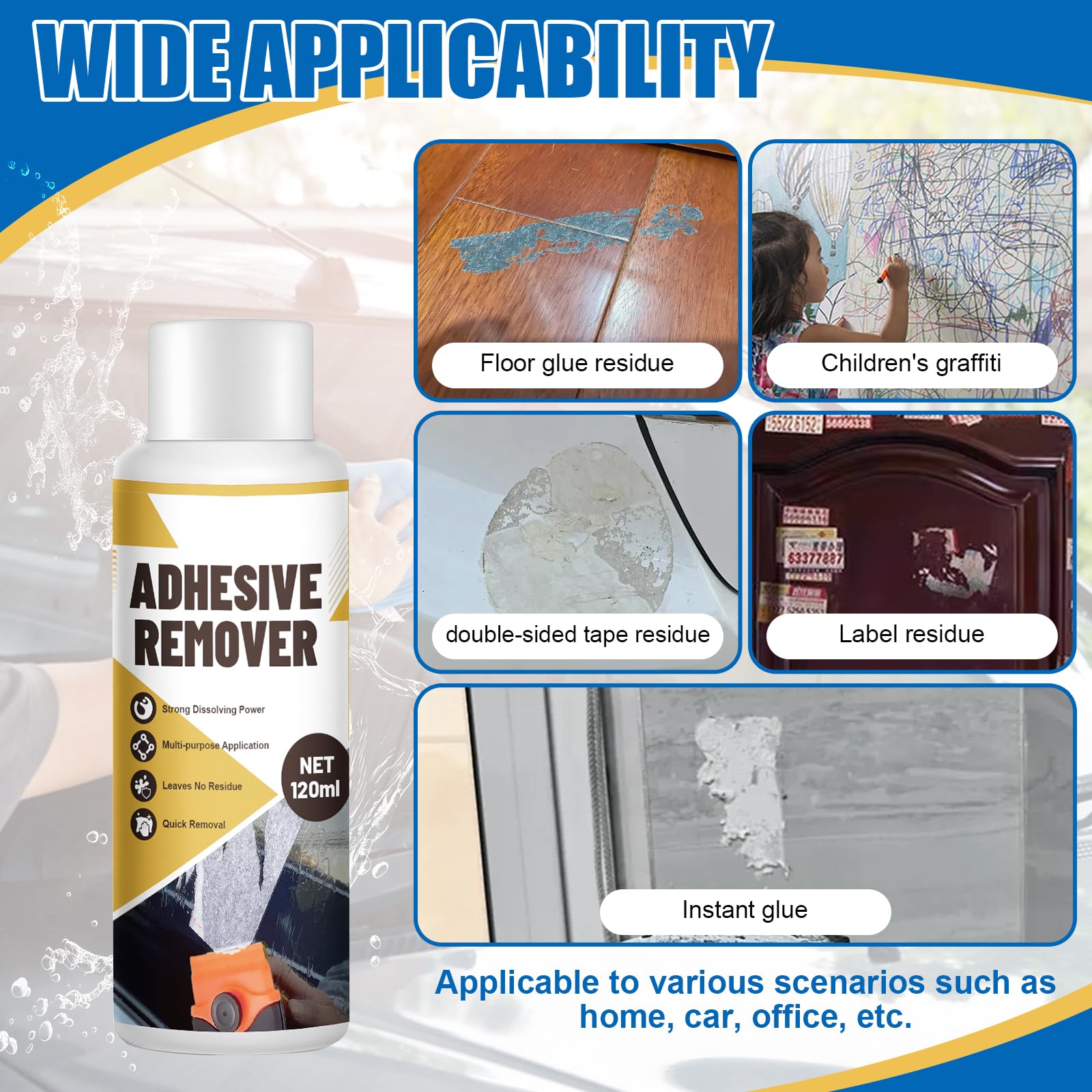 WEILAOK Kleberentferner, Sekundenkleber Entferner, Etikettenentferner, Schnell Auflösen, Glue Remover Entfernt Schnell Hartnäckige Etiketten, Klebereste -120ml + Kleberentfernungstücher*36 6