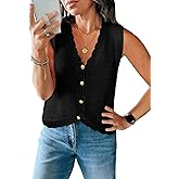 Womens Sleeveless Sweater Vest V Neck Button Up Cardigan Loose Knit Tank Tops Summer Spring Clothes