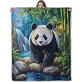 Lugiu Panda Blanket, Lightweight Comfy Waterfall and Forest Botanical Animal Throw for Couch Sofa Bedroom, Soft Cozy Travel Flannel Nature Cute Blankets Gifts for Girls Boys Kids, Home Decor 60×50in
