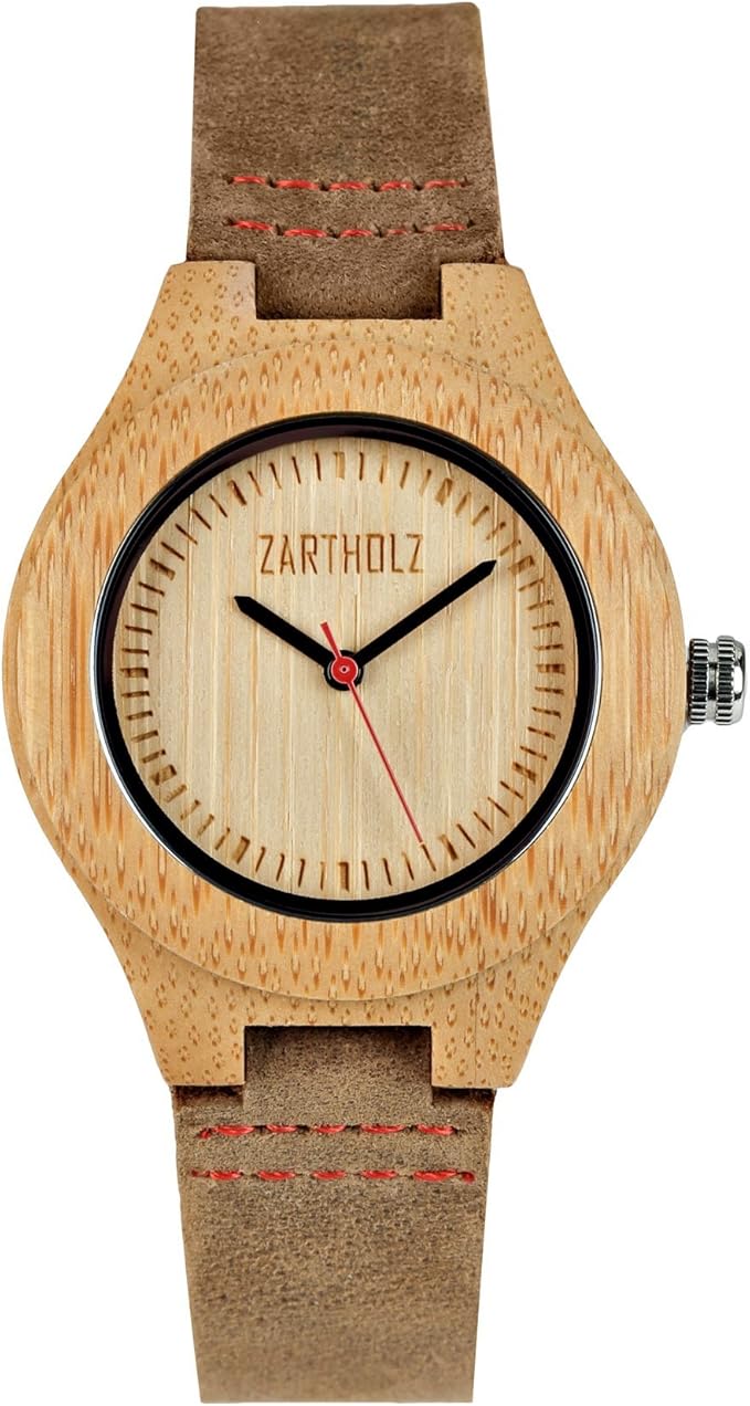 MAM Unisex-Uhr 39 mm Braun Holz Lederarmband Elegant