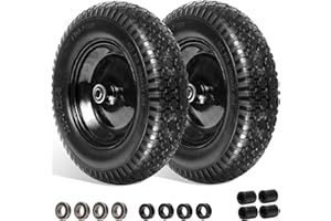 PONTUSS 4.80/4.00-8" Flat Free Tire Wheelbarrow Tire with 3/4 & 5/8 Wheel Bearing 3" Hub 13"-16" Universal Fit Air Less Tire Solid Wheelbarrow Tire for Garden Cart Ribbed Tread Foamed Polyurethane Tire 2pc