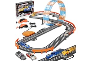 RIANEAN Slot Car Race Track Sets for Boys Age 4 5 6 7 8-12, Electric Race Car Track with 4 High-Speed Racing Car, Dual Racing Game Lap Counter Circular Overpass Track, Christmas Birthday Gifts Toys for Kids