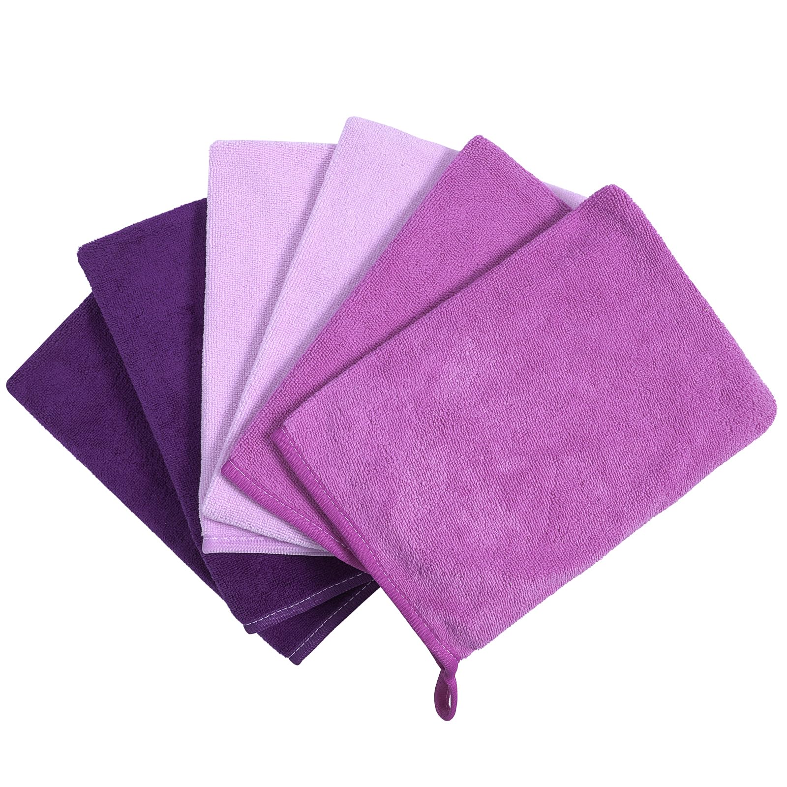 PHOGARY Washcloth Small Towels Set 6 Pack Wash Cloth for Face Body, 21×15cm Microfibre Lightweight Absorbent Soft Face Wash Mitts, Purple Small Mitt Guest Hand Towel
