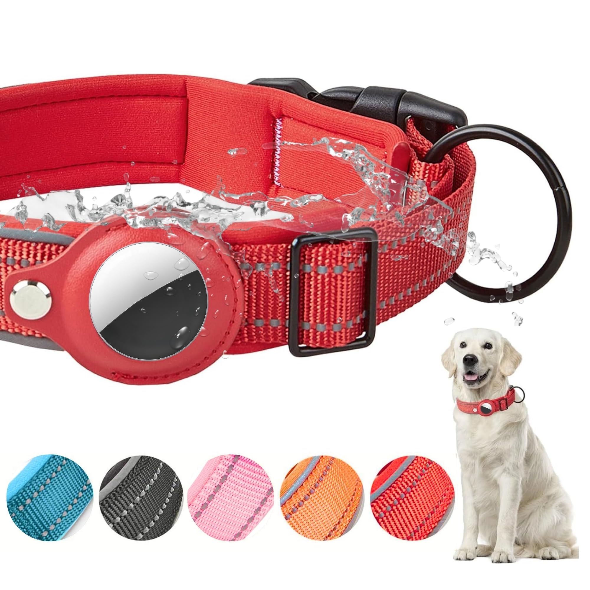 Airtag Pet Collar, Waterproof Dog/Cat Collar with GPS Holder & Quick Release Buckle for Size Small, Medium, Large, XL — image 1