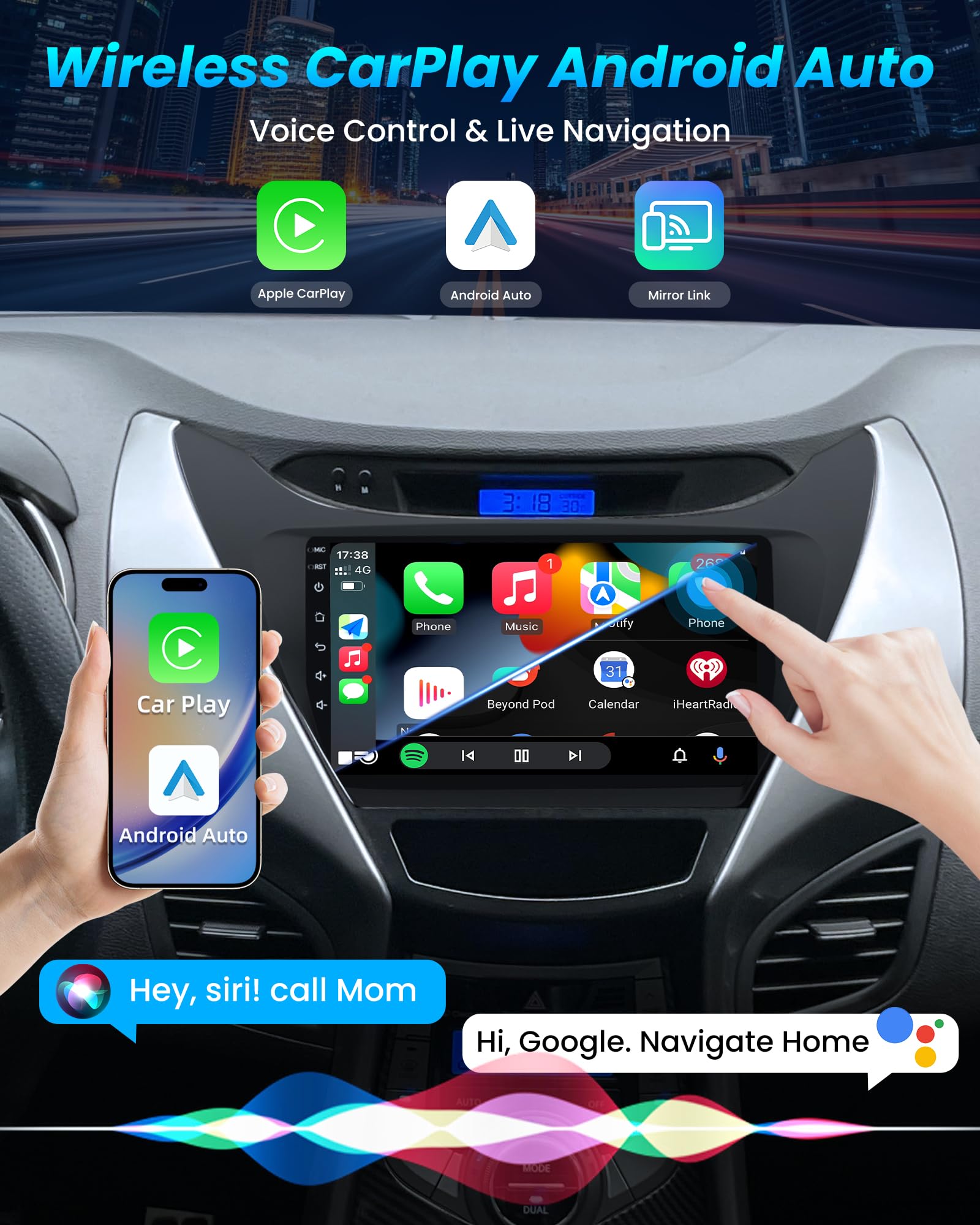 5G WiFi 4Core 64G Car Radio Stereo for Hyundai Elantra 2011 2012 2013: 9 Inch 1280 * 800 HD Touch Screen Head Unit Replacement with Backup Camera - Upgrade Wireless Carplay Bluetooth GPS FM SWC HiFi