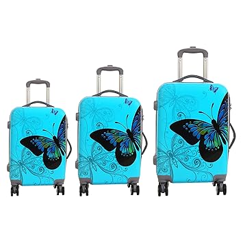 Tramp & Badger Polycarbonate 360 Degree Rotating Wheels Butterfly Printed Pattern Non-Breakable Light Weight Trolley Bag (Multicolour; 20/24/28) -Set of 3