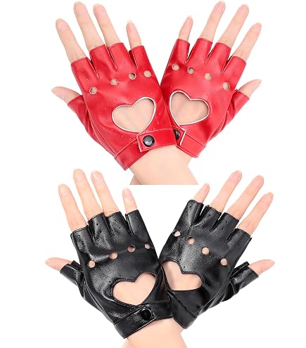 Amazon.com: 1 Pair Half Finger Leather Gloves - Stylish Red