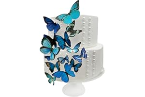 Sugar Robot Inc. Edible Butterflies for Cake Decorating - Assorted Sizes, Premium Crafted in the USA - Butterfly Cake Toppers & Cupcake Decorations (Blue)