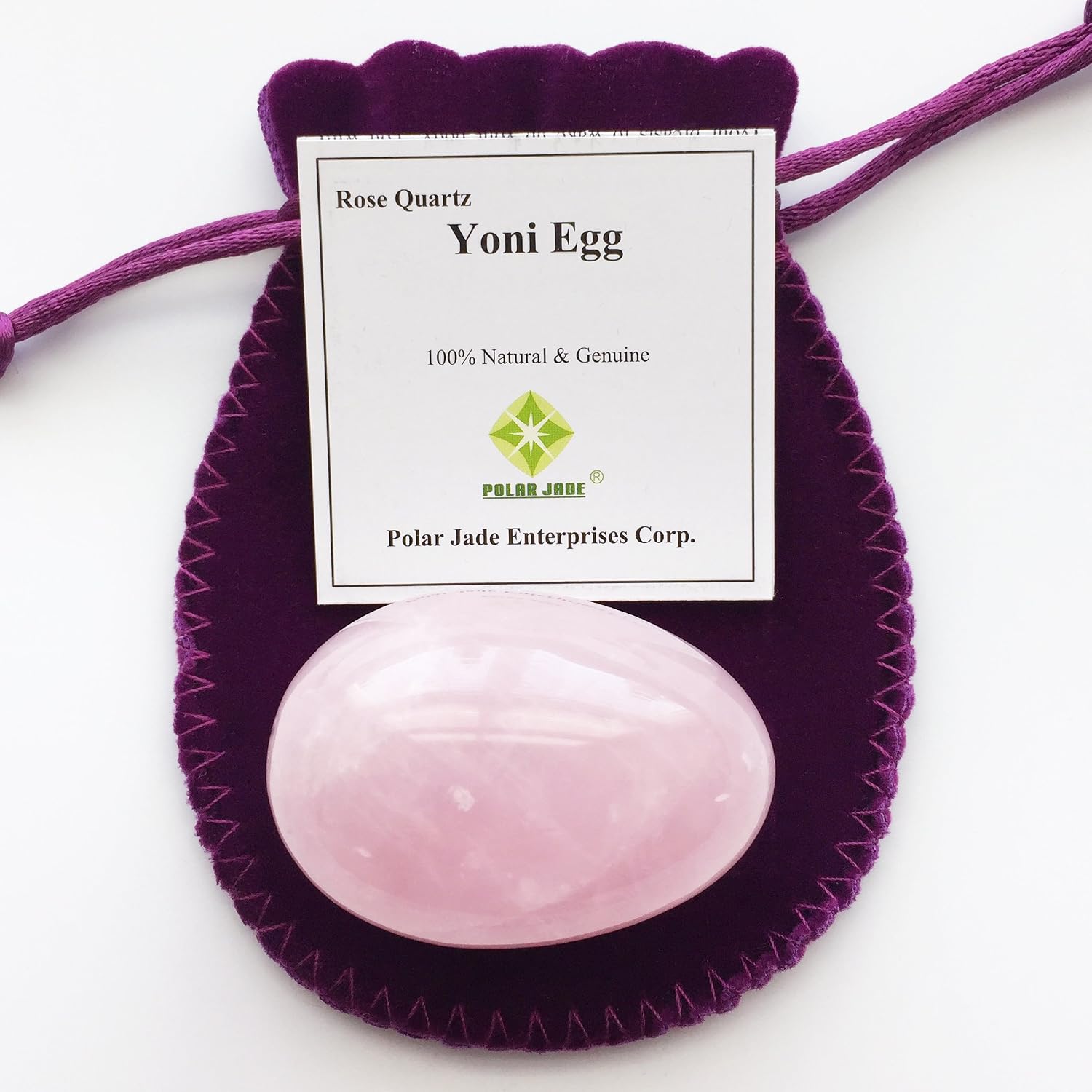 Yoni Egg of Rose Quartz, Drilled, Large, with Certificate and Instructions, Pink Stone - Image 5