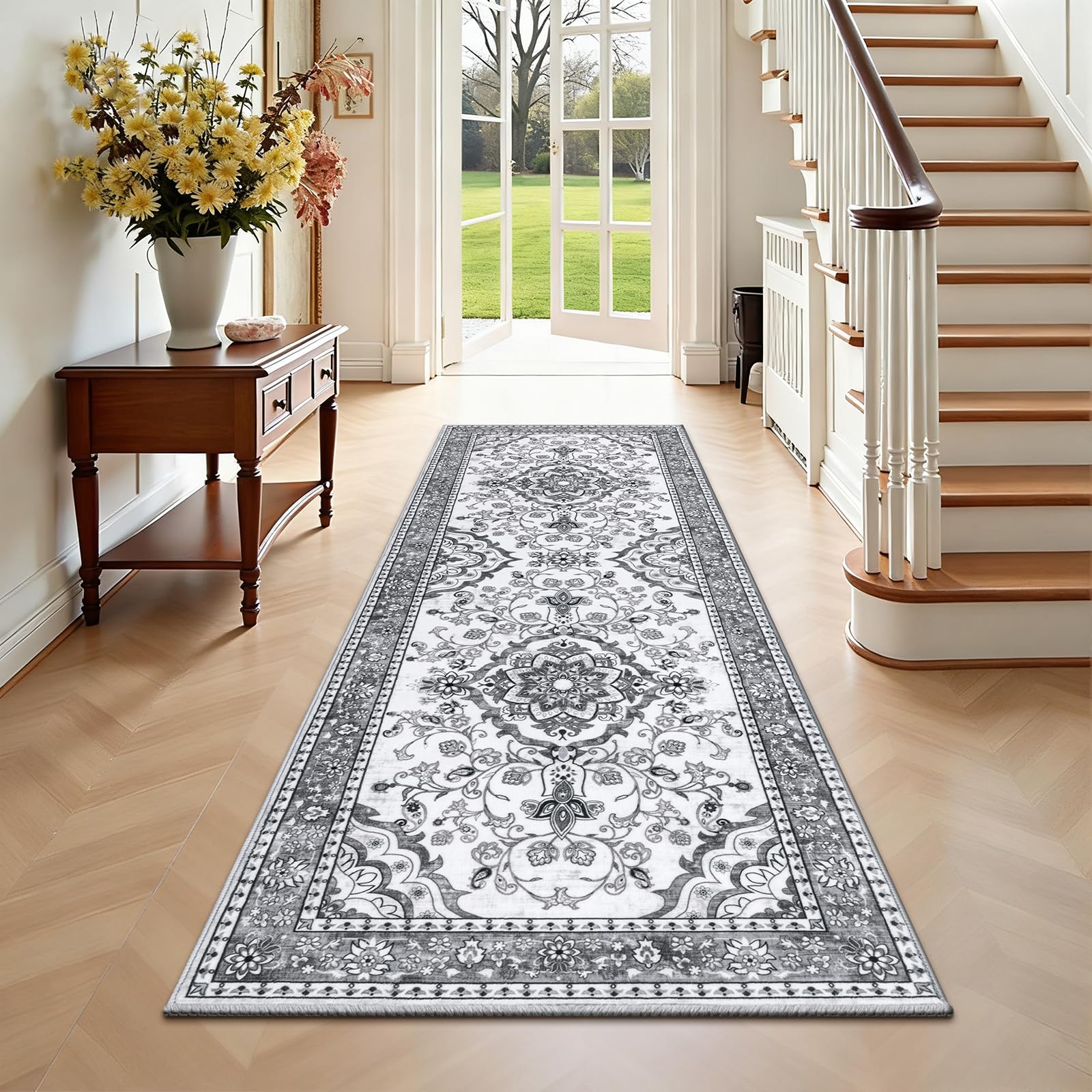 Enyhom Carpet Runners Non Slip 60 x 180cm Machine Washable Hallway Runner Rug Soft Touch Kitchen Runner for Living Room Laundry Room Entryway, Grey