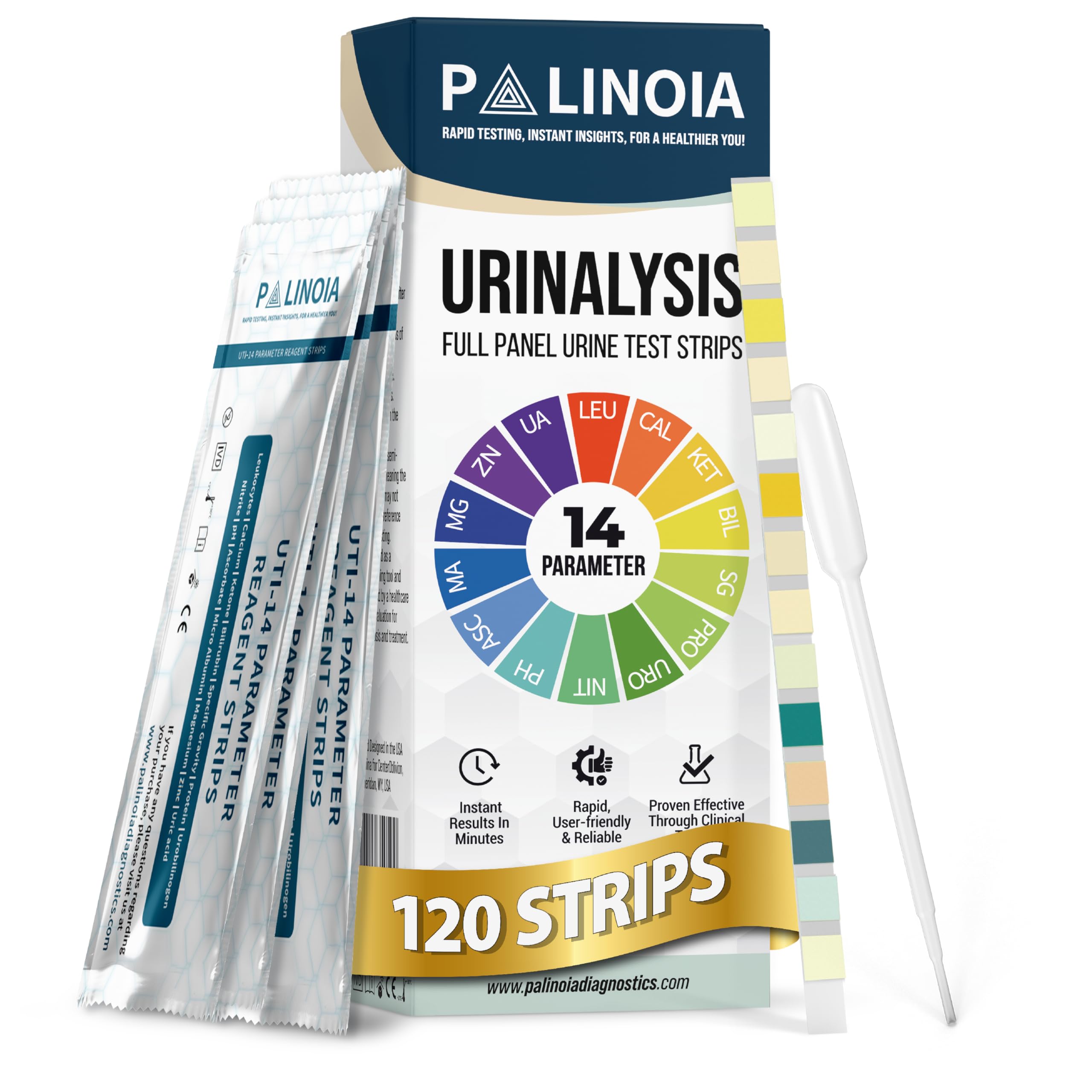 Photo 1 of 14-in-1 Full Panel Urine Test Strips for Urinalysis | 120 Strips in Resealable Pouches – Test for Kidney Health, Liver Function, UTI, Ketosis, Hydration, and Protein Levels