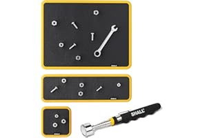 SHALL 3-Piece Magnetic Tool Parts Mat and Telescoping Magnetic Pickup Tool, Flexible Magnetic Tool Holder Pad W/ 83 Built-In-Magnets & 25LBS Pull Force Extendable Magnet for Mechanic Wrench Screw Bolt
