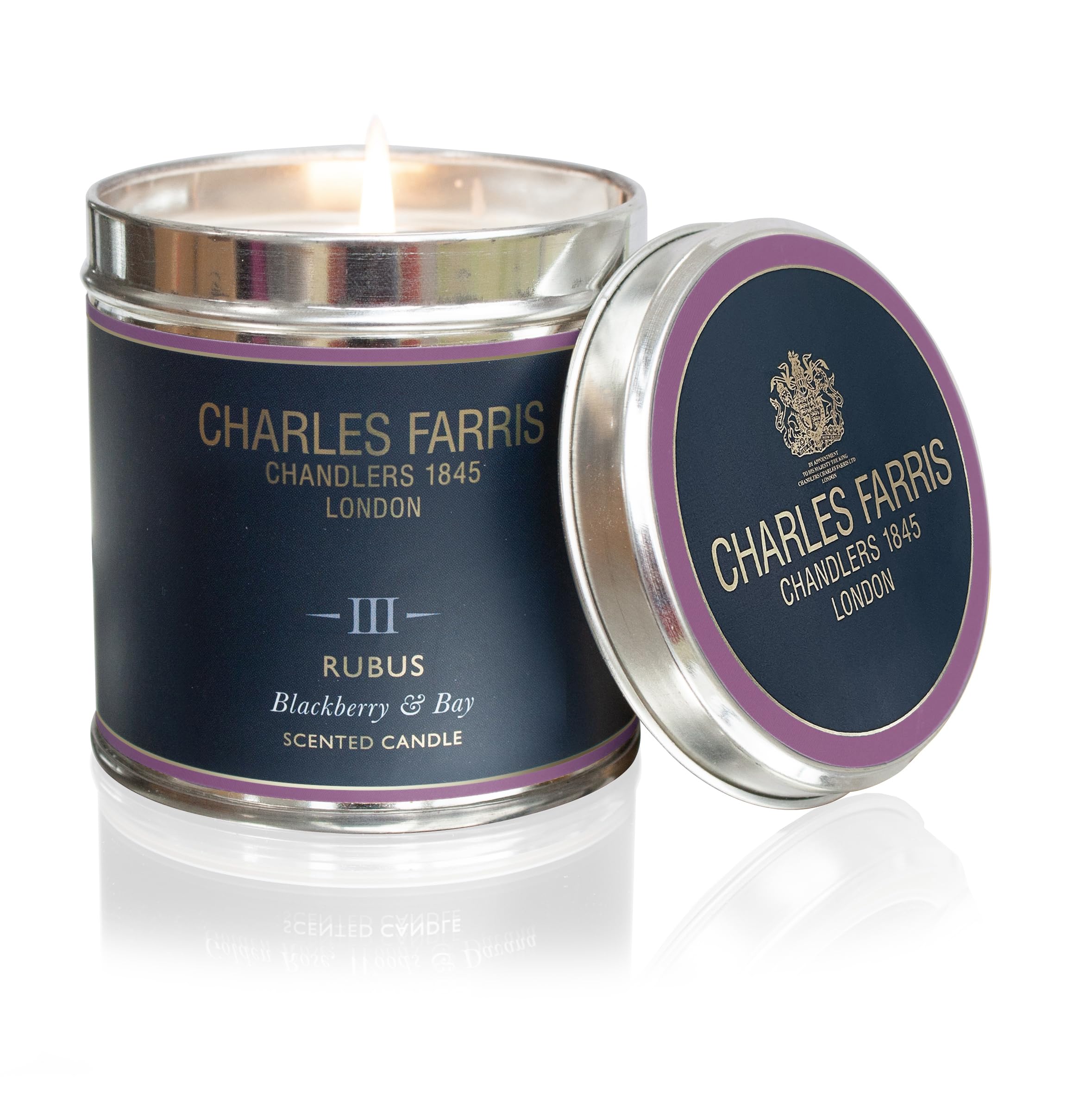 Charles Farris Rubus Signature Luxury Scented Tin Candle - BlackBerry & Bay - Hand-Poured in England - 40 Hours+ Burn Time