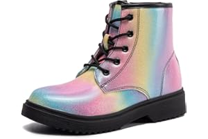 HIKLDK Girls Boots Glitter Combat Boot Winter Waterproof Side Zipper Lace-up Walking Shoes for Toddlers Little Kid szie