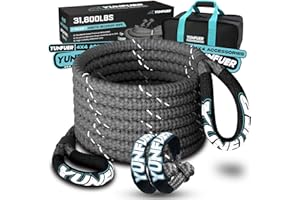 YUNFUER Kinetic Recovery Rope 7/8" x 30' (31,800lbs) Extreme Duty 35% Elasticity Energy Snatch Rope, Offroad Recovery Kit with 2 Soft Shackles, Heavy Duty Tow Ropes for Trucks, UTV, ATV, SUV (Gray)