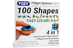 TOSY Magnet Fidget Spinner Mini - 8 Blocks, 3 in 1 Toy: Transformable Fidget Spinner, Infinity Cube, 2x2 Puzzle Cube, Christmas Stocking Stuffers Gift for Kids/Adults, STEM Sensory Stress Relief Toy