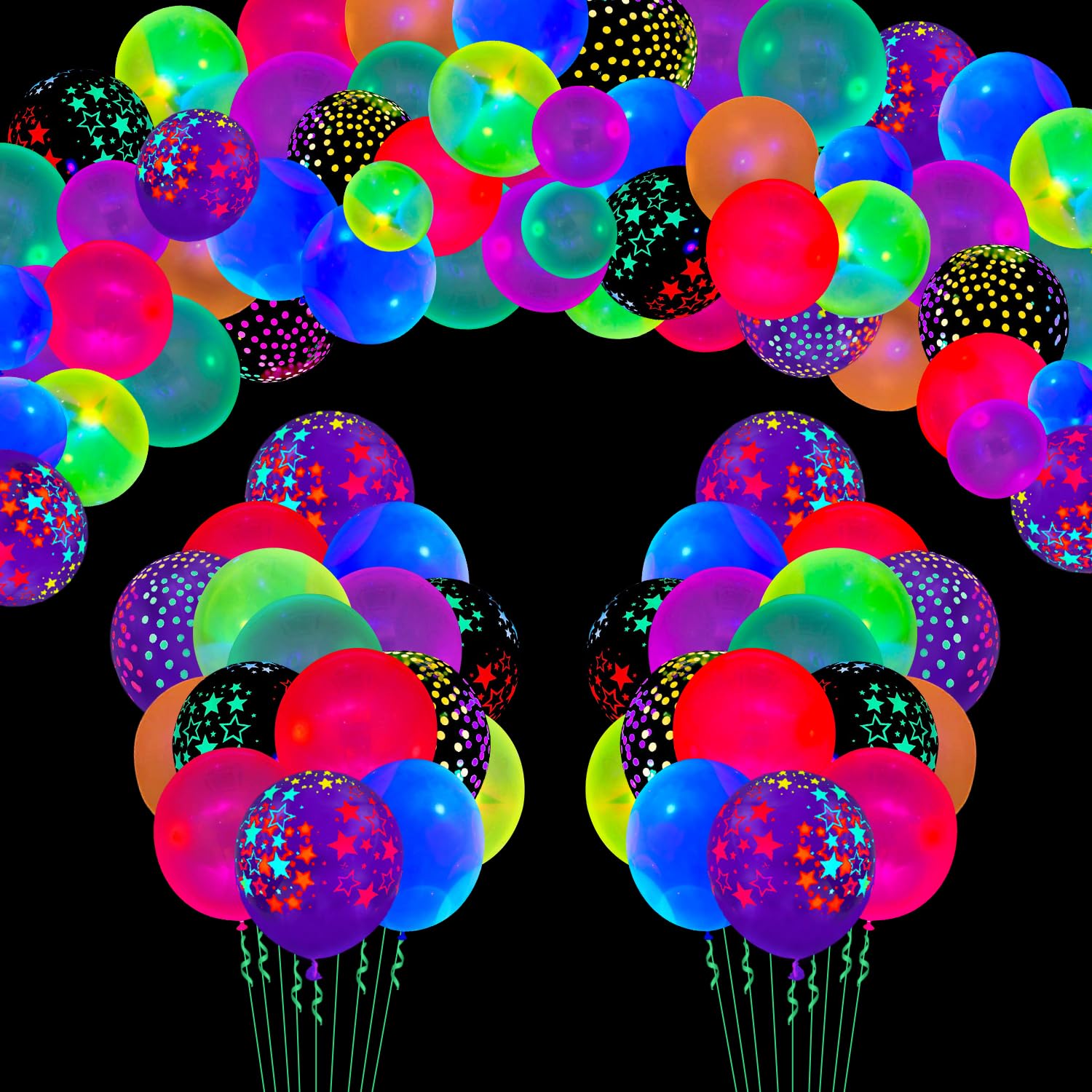 109 Pack UV Neon Balloons Black Light Balloons Glow in The Dark Balloon Blacklight Reactive Fluorescent Polka Dot Latex Balloon Assorted Colors Light Up Supplies Neon Party Supplies Glow Party Decor — image 1