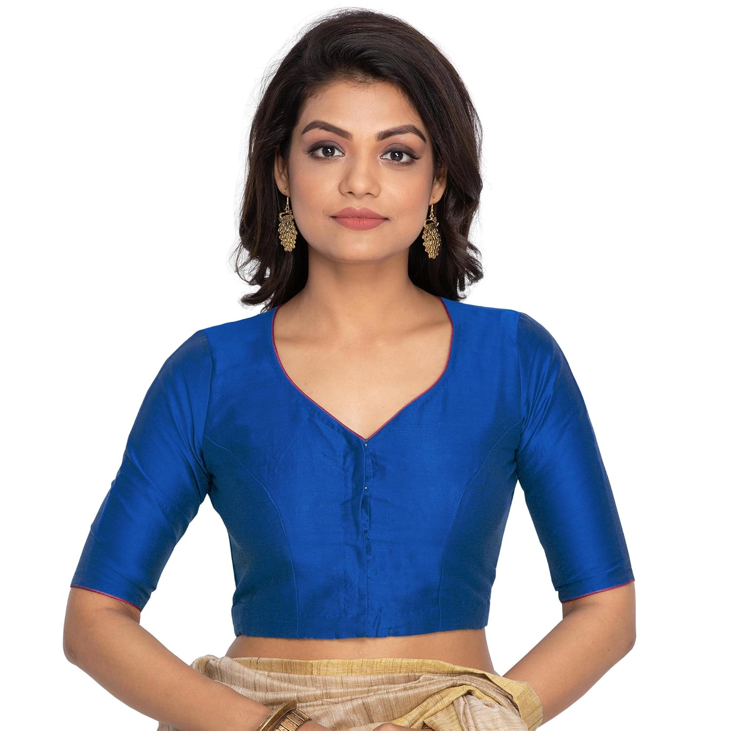 blue cotton silk embroidered blouse