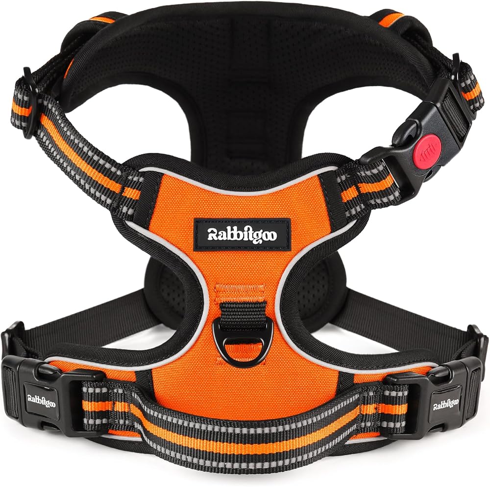 rabbitgoo Dog Harness Medium No-Pull Front Back Clips Reflective Orange M