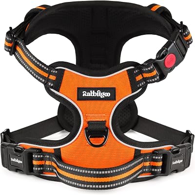 rabbitgoo Dog Harness Medium No-Pull Front Back Clips Reflective Orange M