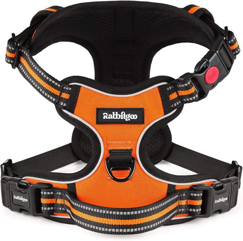 rabbitgoo Dog Harness Medium No-Pull Front Back Clips Reflective Orange M