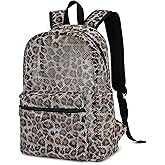 Kouxunt Leopard Mesh Backpack for Girls Women, See Through Casual School College Student Bookbag