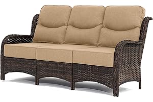 HILLGA Luxury Outdoor Furniture High Back Patio Sofa, Oversized 3-Seater Couch with 6'' Thick Cushions, Ideal for Porch, Poolside, Deck, and Yard (Beige)