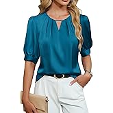 Blooming Jelly Women's Dressy Business Casual Blouses Silk Puff Sleeve Tops Summer Outfits V Neck Pleated Work Shirts 2025