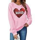 MNLYBABY Valentines Sequins Sweatshirts Women Valentine Heart Sweatshirt Casual Glitter Heart Graphic Pullover Tops