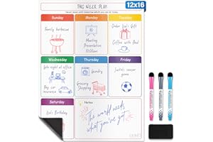 Magnetic Calendar - 41x31cm Whiteboard - Dry Erase Calendar for Fridge - Monthly Refrigerator White Board Sheet with 3 Colorf